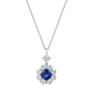 Platinum Sapphire And Diamond Halo Necklace (2.44ct)