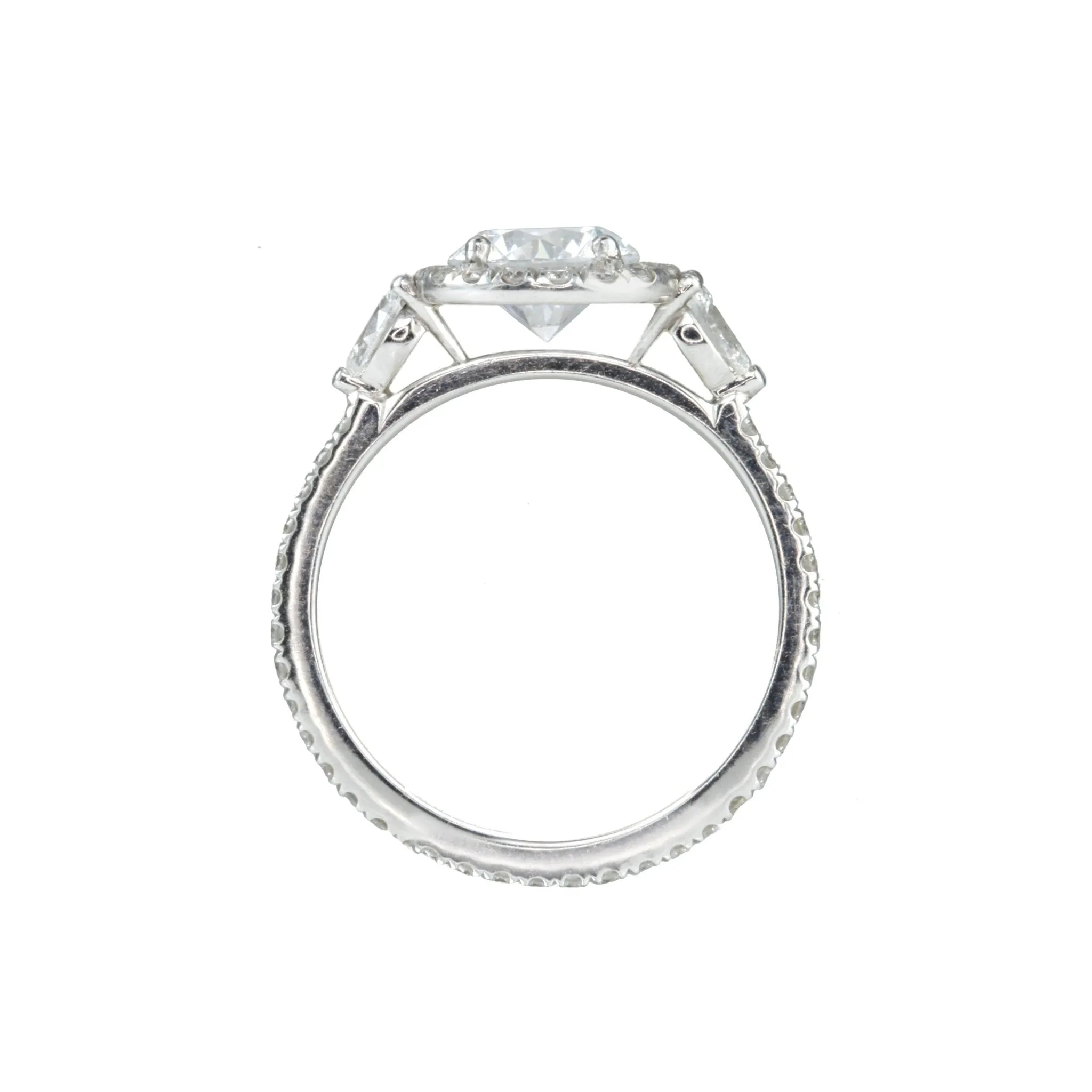 Platinum Three Stone Halo Ring Mount with Pave Diamond Band