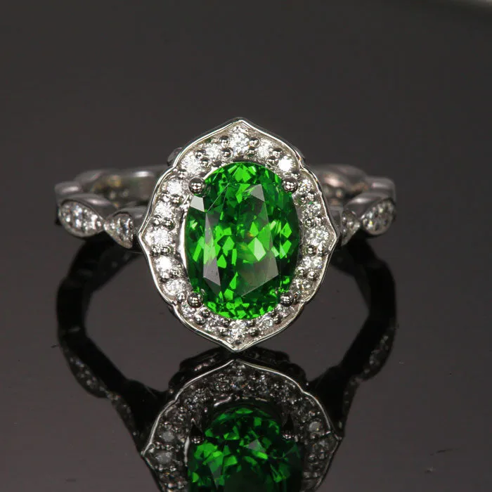 Platinum Tsavorite Garnet and Diamond Ring 2.76 Carats Designed by Christopher Michael