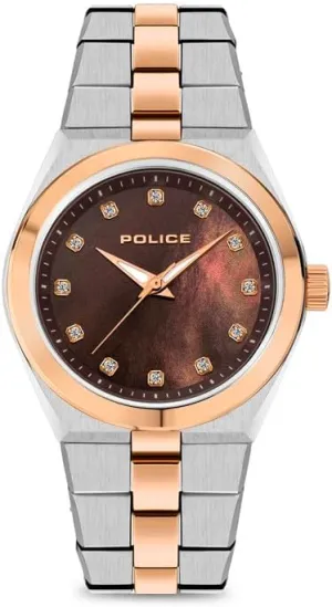 Police Vogue Ladies Brown MOP Dial Silver & Rose Gold Stainless Steel Bracelet Watch