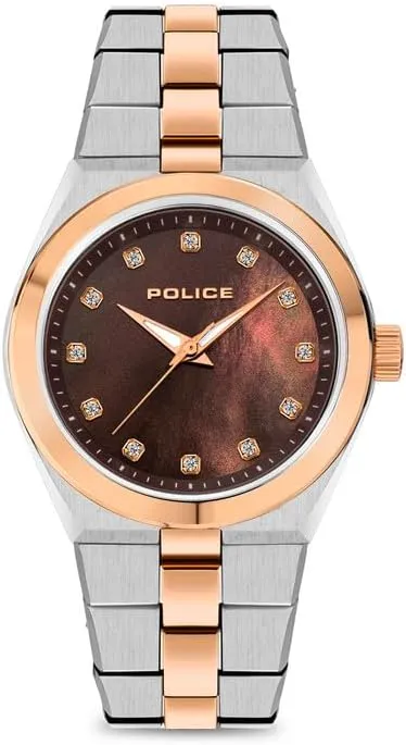 Police Vogue Ladies Brown MOP Dial Silver & Rose Gold Stainless Steel Bracelet Watch