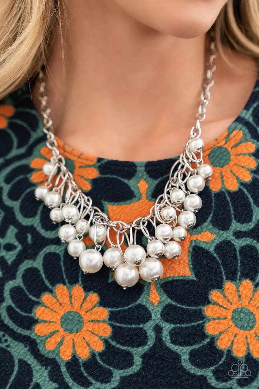 Powerhouse Pose - White - Pearl Paparazzi Short Necklace - February 2022 Life of the Party Exclusive