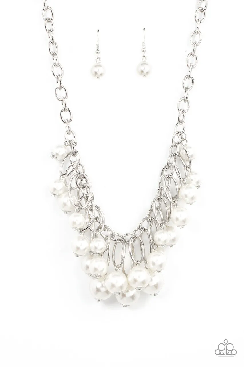 Powerhouse Pose - White - Pearl Paparazzi Short Necklace - February 2022 Life of the Party Exclusive