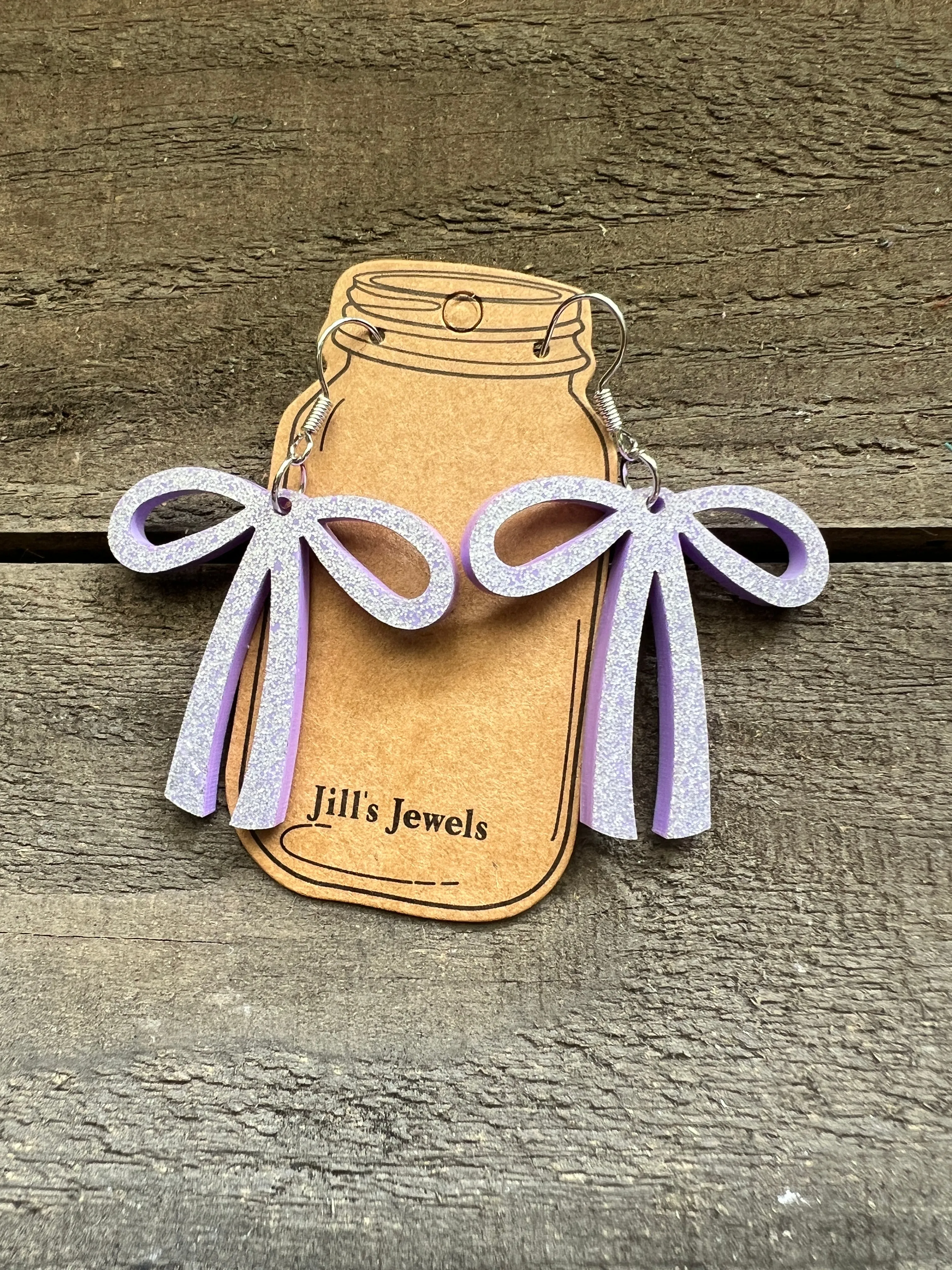 Purple glitter Acrylic Bow Earrings