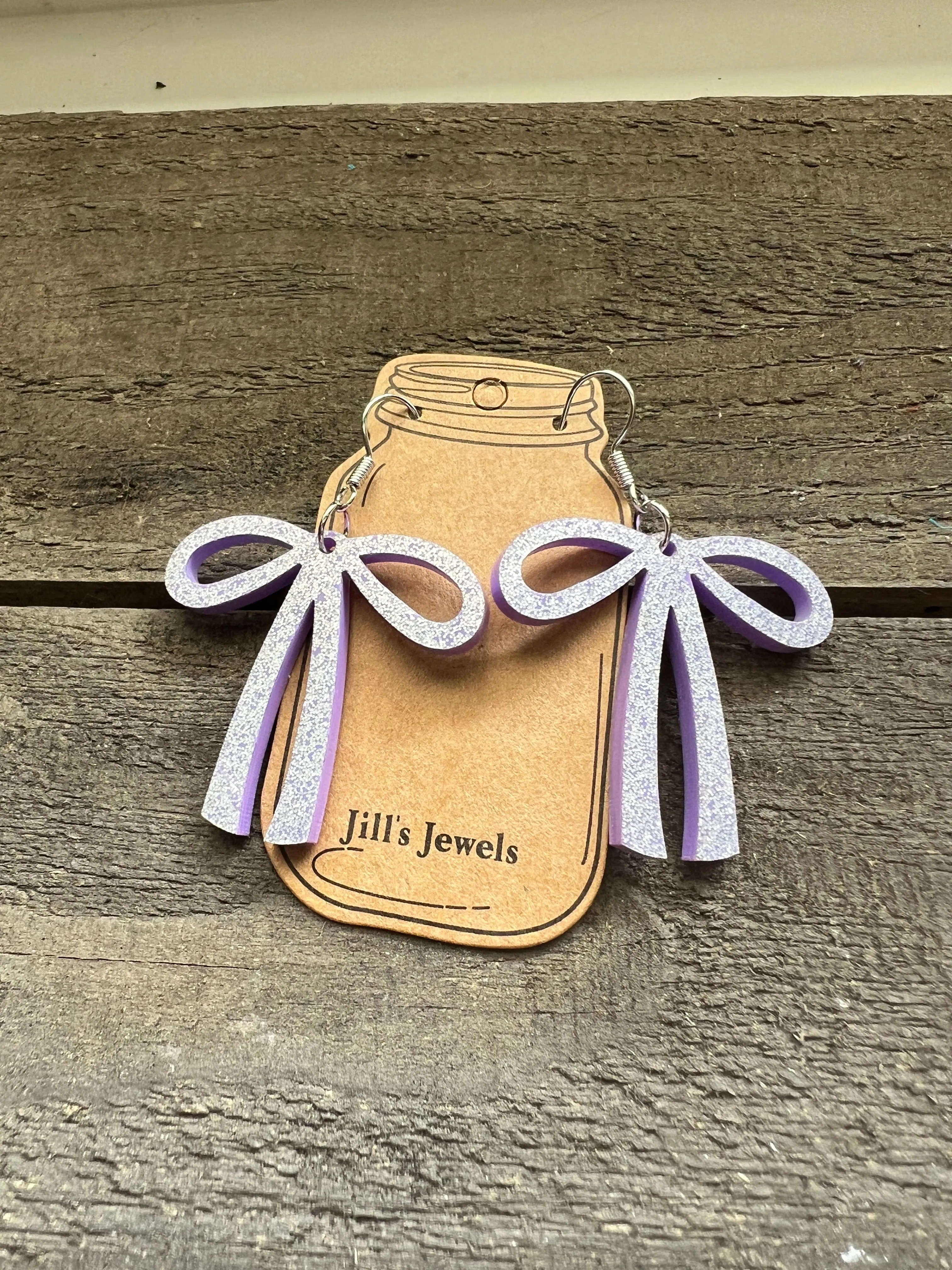 Purple glitter Acrylic Bow Earrings