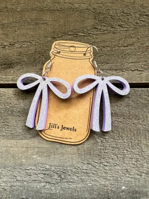 Purple glitter Acrylic Bow Earrings