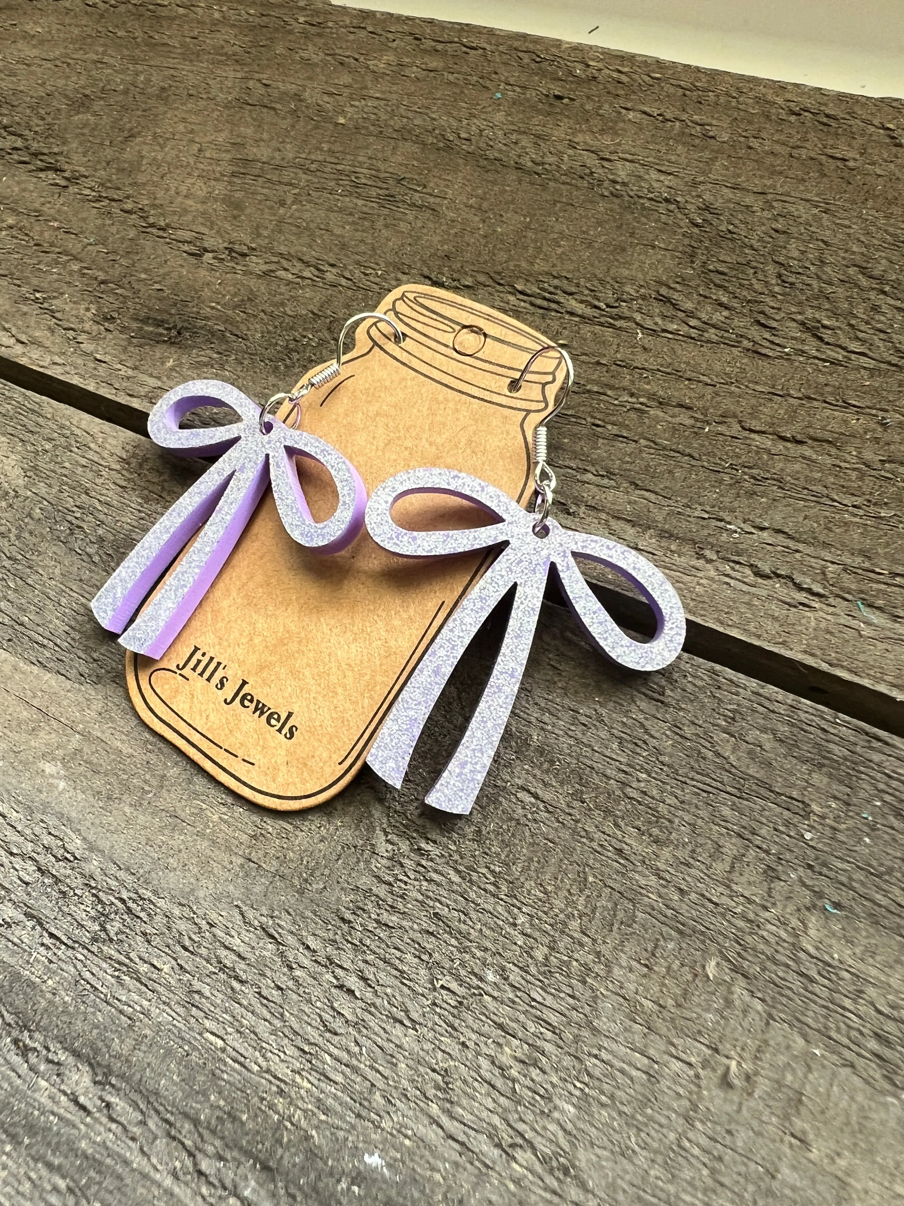 Purple glitter Acrylic Bow Earrings
