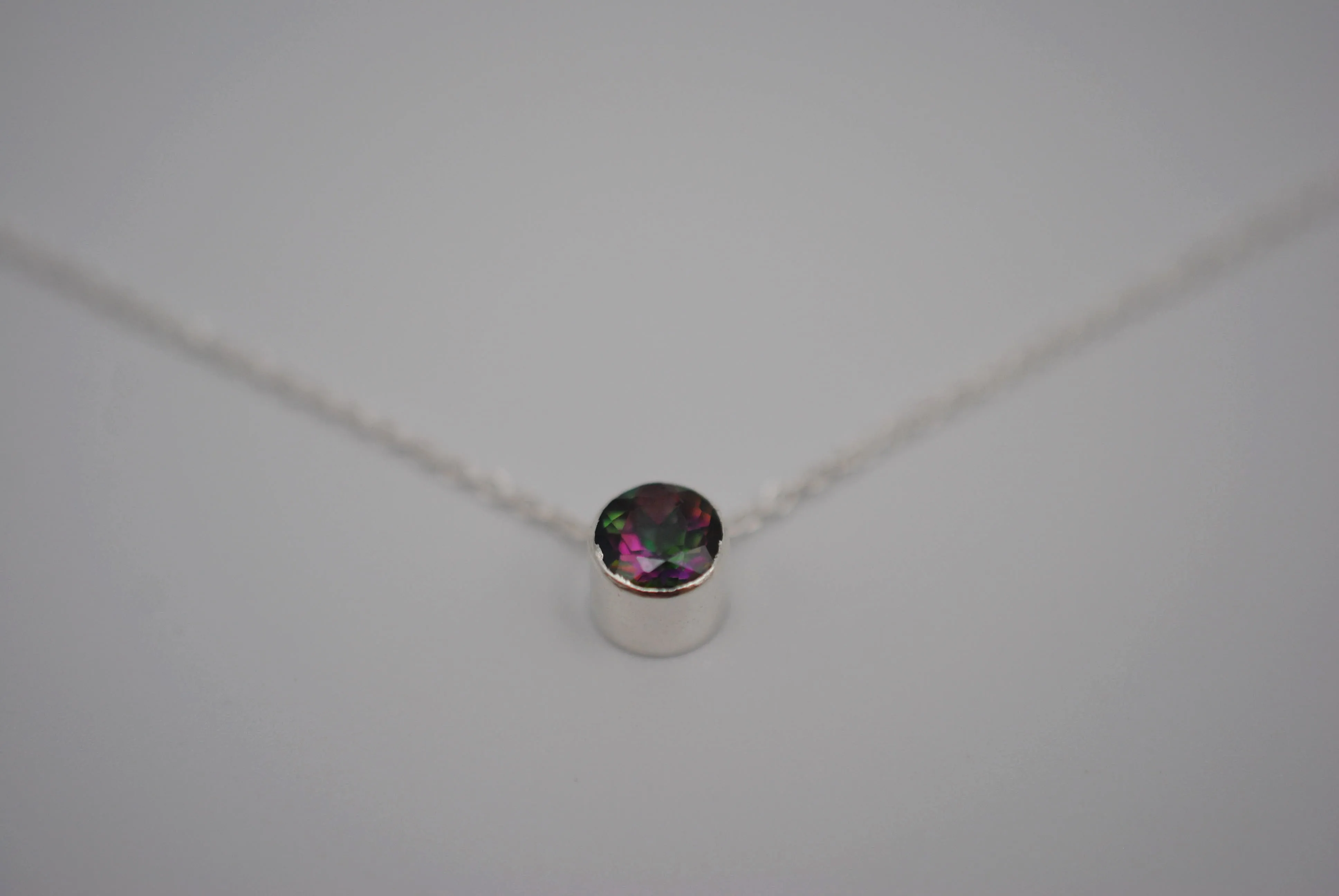 Purple Green Mystic Topaz Bezel Setting Silver Pedant Necklace