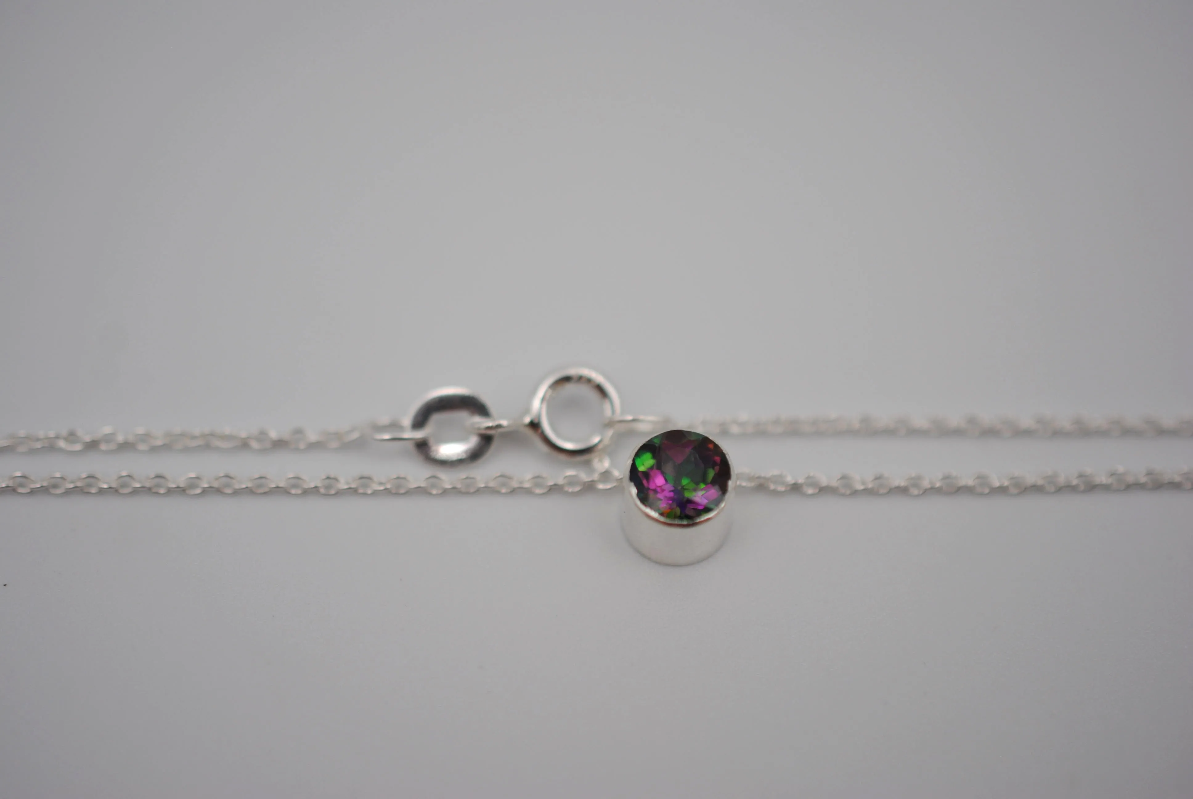 Purple Green Mystic Topaz Bezel Setting Silver Pedant Necklace