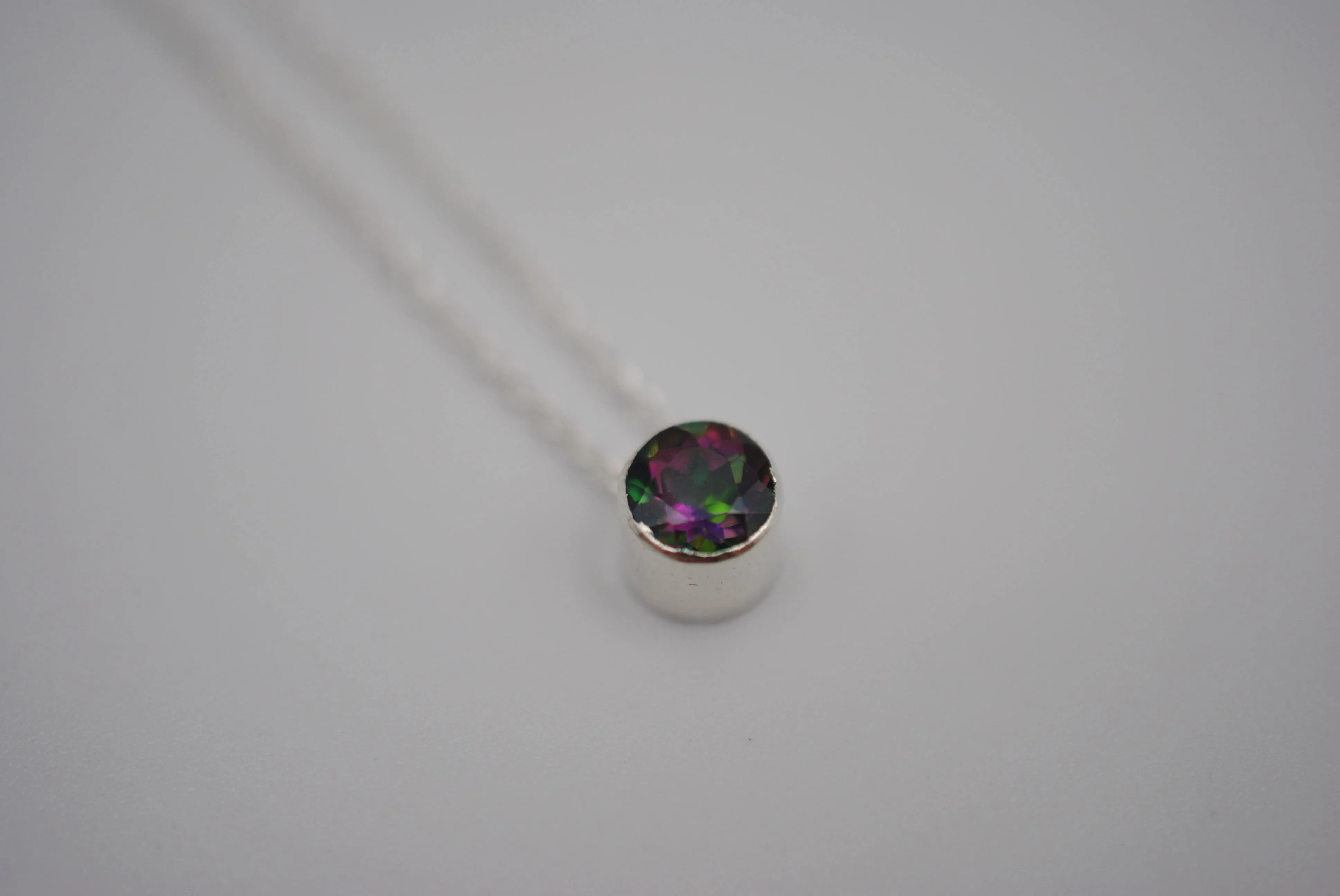 Purple Green Mystic Topaz Bezel Setting Silver Pedant Necklace