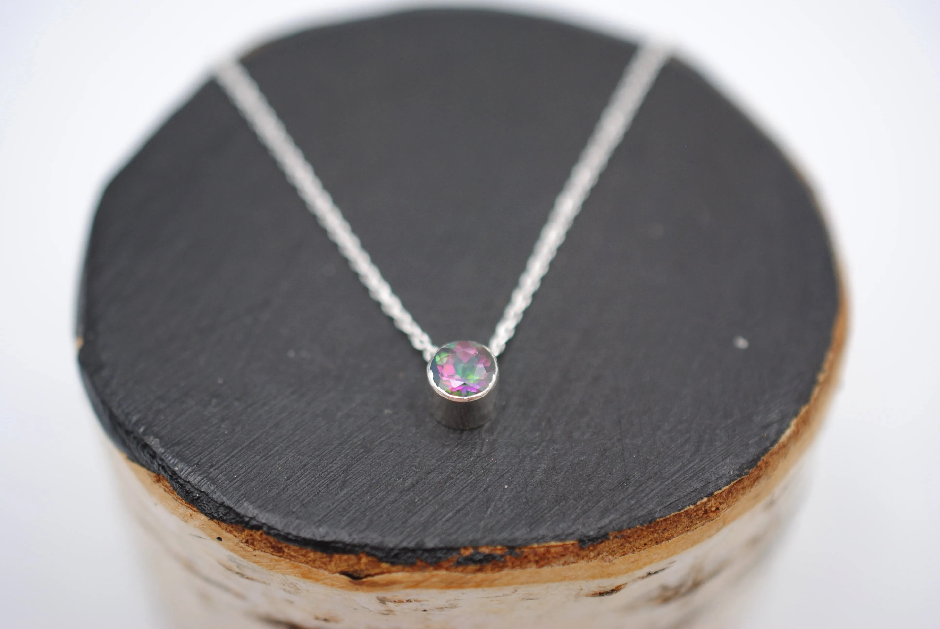 Purple Green Mystic Topaz Bezel Setting Silver Pedant Necklace