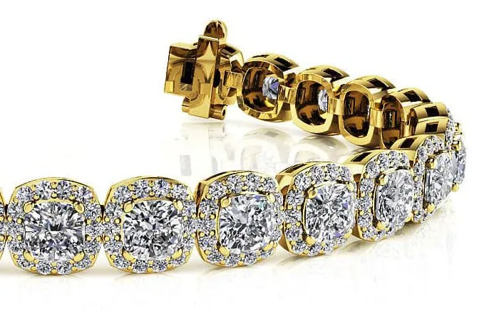 Radiant Cushion Cut Halo Diamond Tennis Diamond Bracelet with 11.55 ct.(finished) 1.1mm, 4mm