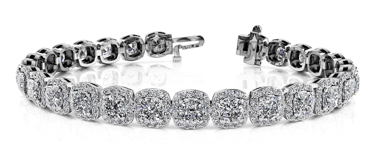 Radiant Cushion Cut Halo Diamond Tennis Diamond Bracelet with 11.55 ct.(finished) 1.1mm, 4mm