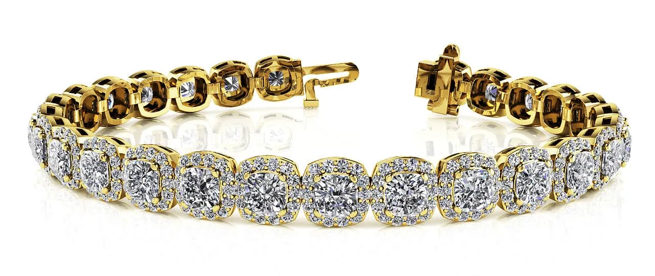 Radiant Cushion Cut Halo Diamond Tennis Diamond Bracelet with 11.55 ct.(finished) 1.1mm, 4mm