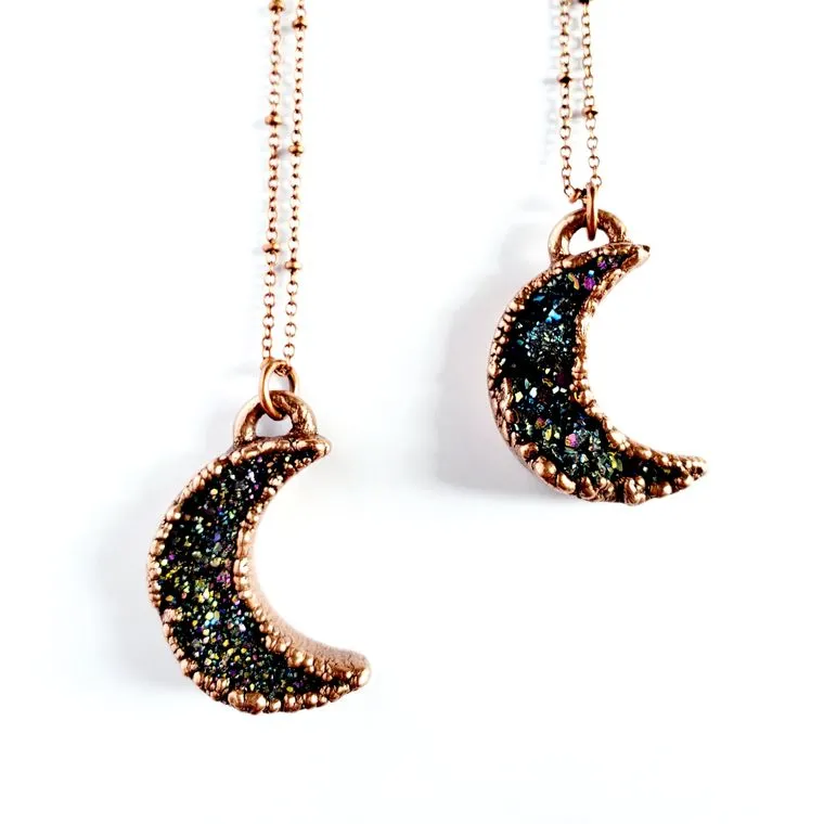 Rainbow Aura Crescent Moon Necklace