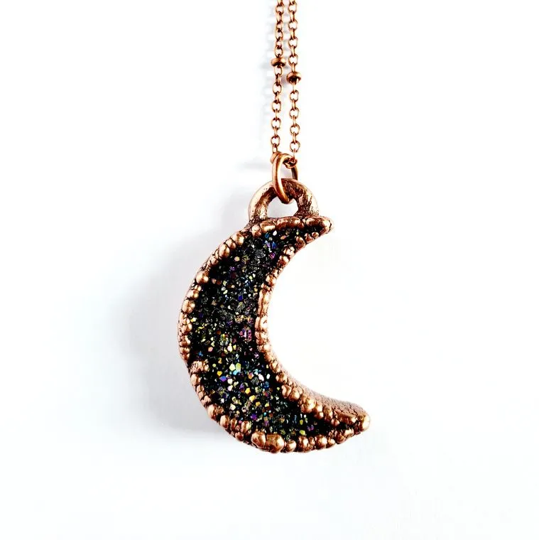 Rainbow Aura Crescent Moon Necklace