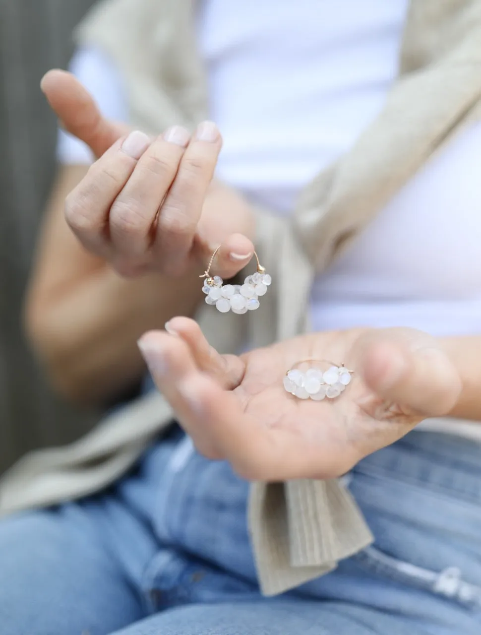 Rainbow Moonstone Cloud Hoop Earrings