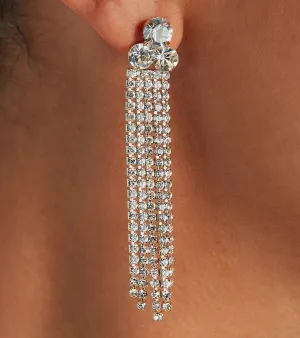 Raise The Bar Rhinestone Linear Fringe Earrings