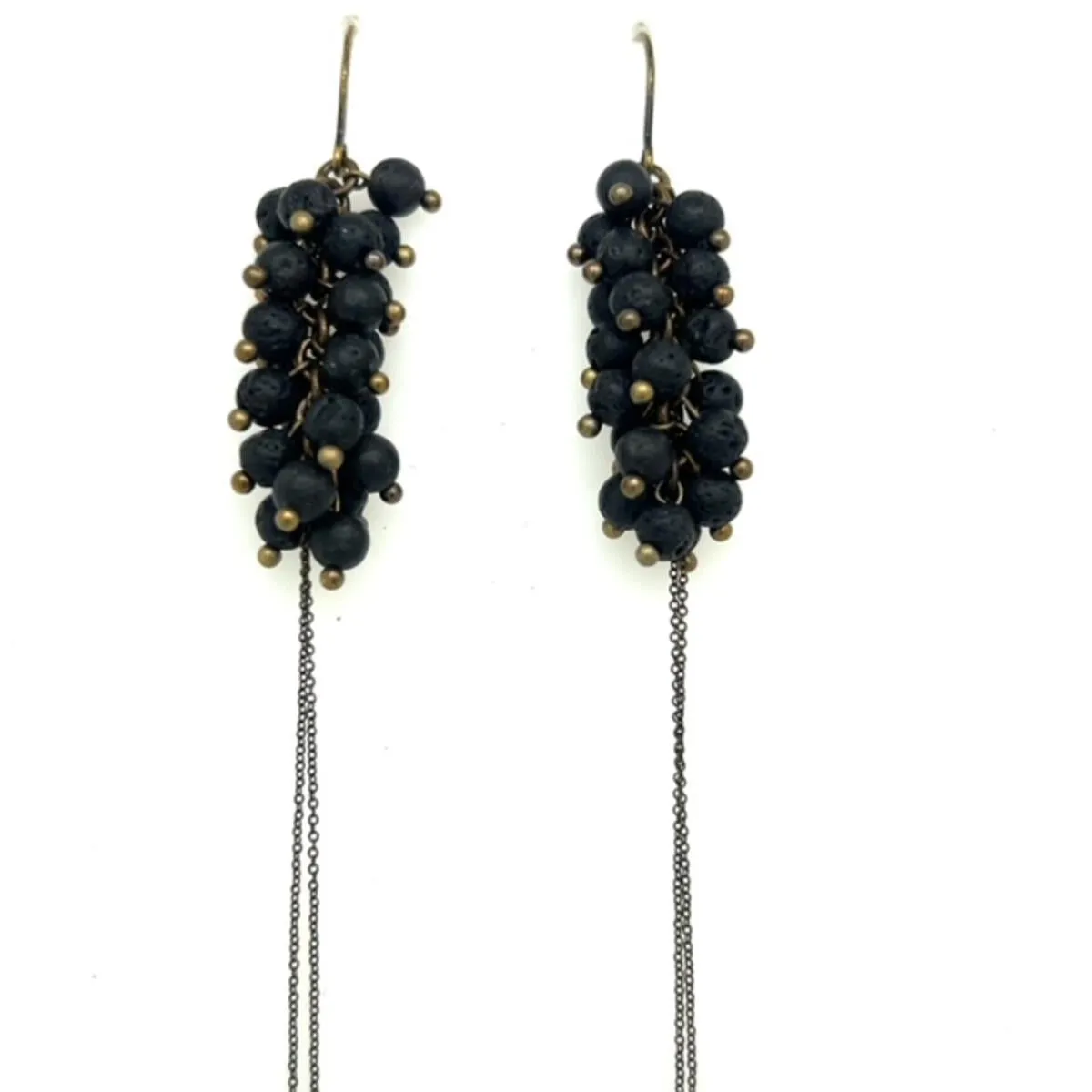 Rebel Antique Brass and Lava Bead Coin Earrings