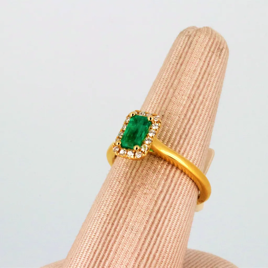 Rectangular Shaped Emerald Halo Engagement Ring In 14Kt Yellow Gold
