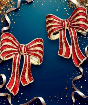 Red & Gold  Bow Earrings