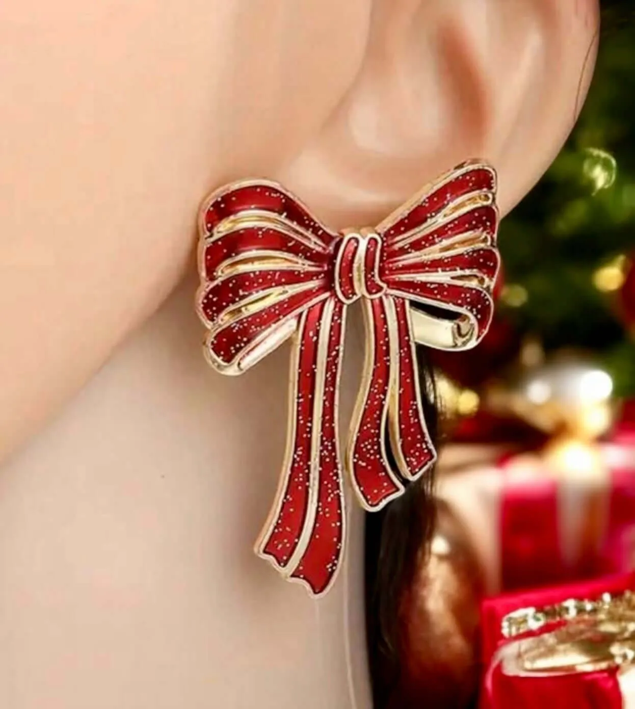 Red & Gold  Bow Earrings