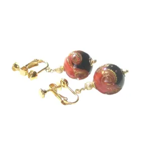 Red Black Murano Glass Gold Earrings - Handcrafted Italian Beads