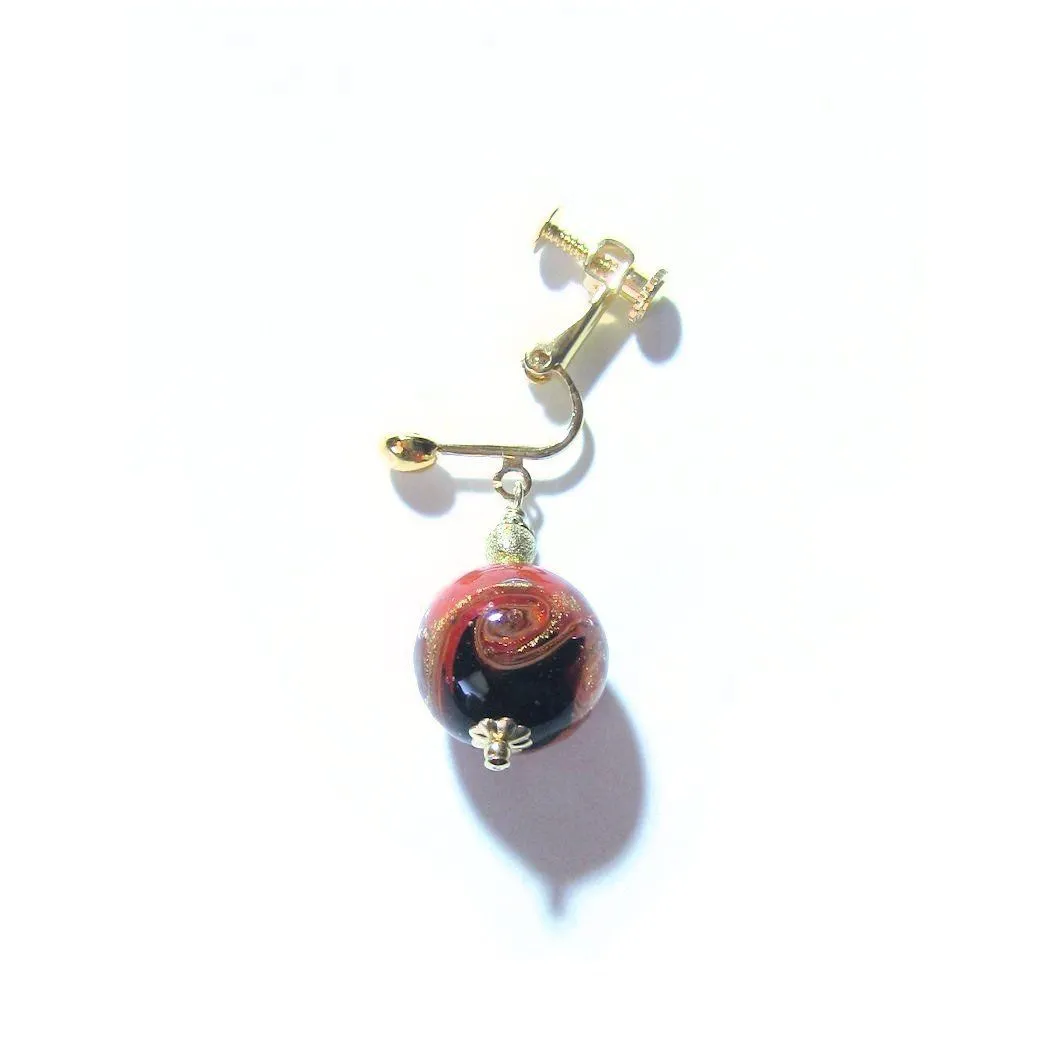 Red Black Murano Glass Gold Earrings - Handcrafted Italian Beads