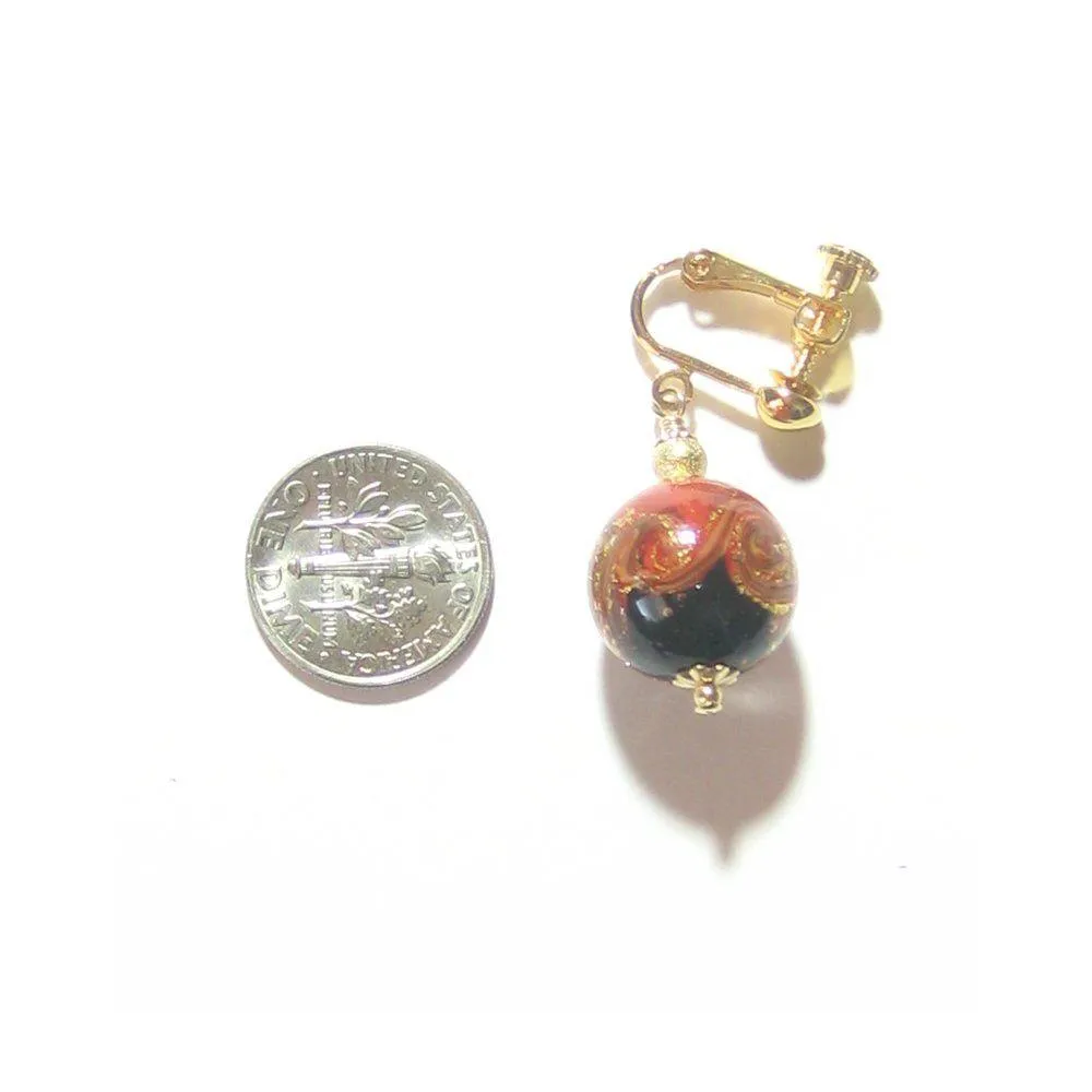 Red Black Murano Glass Gold Earrings - Handcrafted Italian Beads