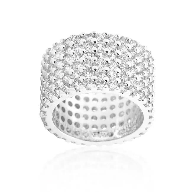 Rhodium Plated Finishd Wide Pave Cubic Zirconia Ring