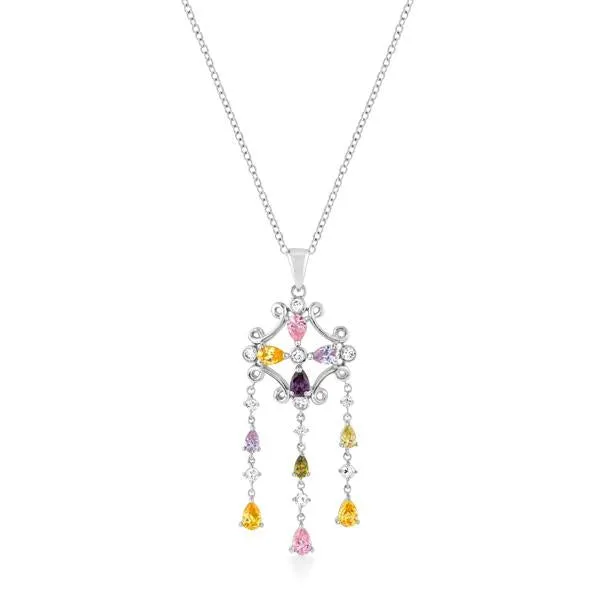 Rhodium Plated Multi-Color Dangle Pendant