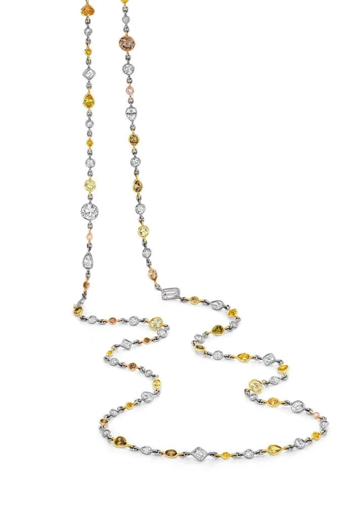Rivière Platinum 18k Gold Multicolored Diamond Necklace