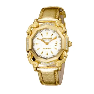 Roberto Cavalli Ladies Watch White Dial With Snake Skin Leather Strap & Diamond