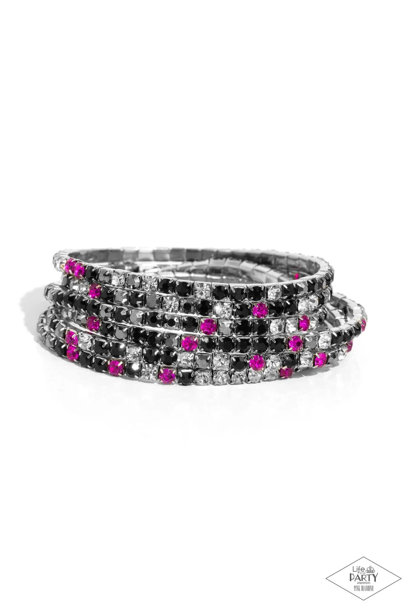 Rock Candy Range - Multi - Pink and Black Rhinestone Paparazzi Stretchy Bracelet - Pink Diamond Exclusive