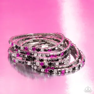 Rock Candy Range - Multi - Pink and Black Rhinestone Paparazzi Stretchy Bracelet - Pink Diamond Exclusive