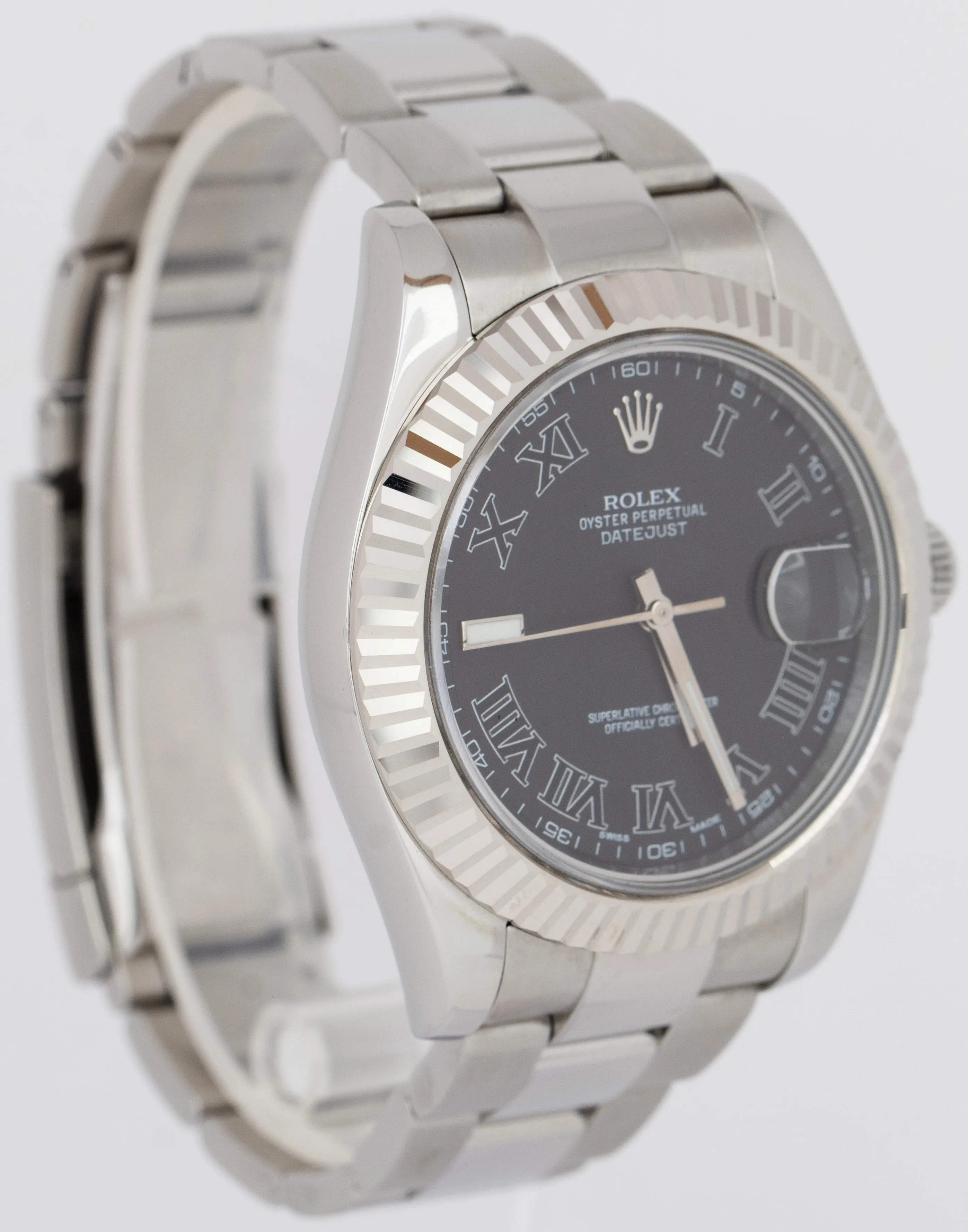 Rolex DateJust II Gray Black Roman Dial 41MM Steel 18K White Gold Watch 116334
