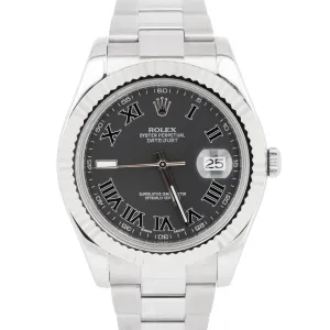 Rolex DateJust II Gray Black Roman Dial 41MM Steel 18K White Gold Watch 116334