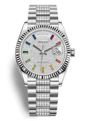 Rolex Day-Date 36 Paved Dial 18kt White Gold Diamond Set President Watch 128239DSDP