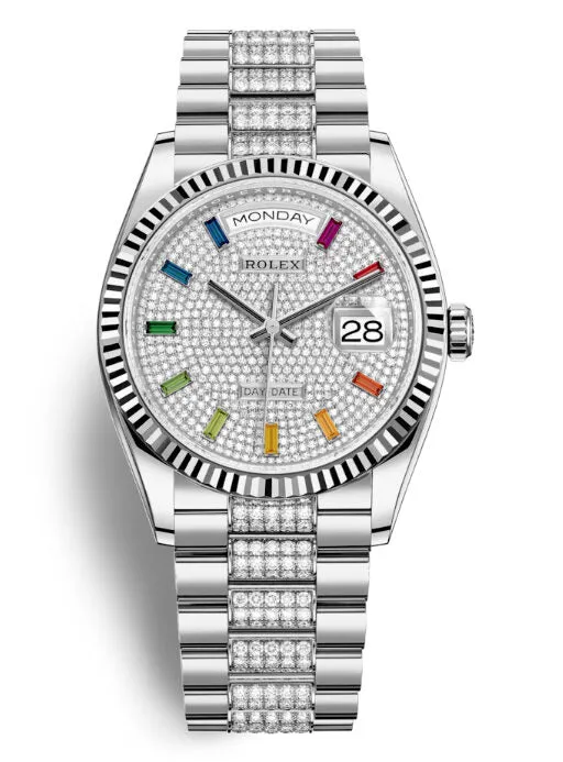 Rolex Day-Date 36 Paved Dial 18kt White Gold Diamond Set President Watch 128239DSDP