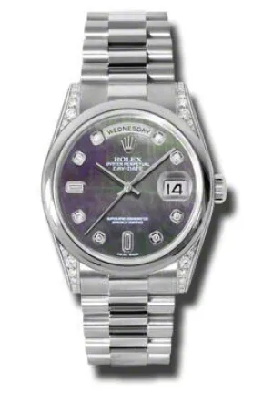 Rolex Day-Date Black Mother Of Pearl Dial Platinum President Automatic Men's Watch 118296BKMDP