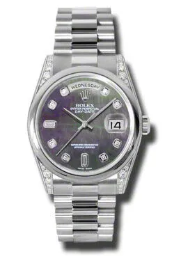 Rolex Day-Date Black Mother Of Pearl Dial Platinum President Automatic Men's Watch 118296BKMDP