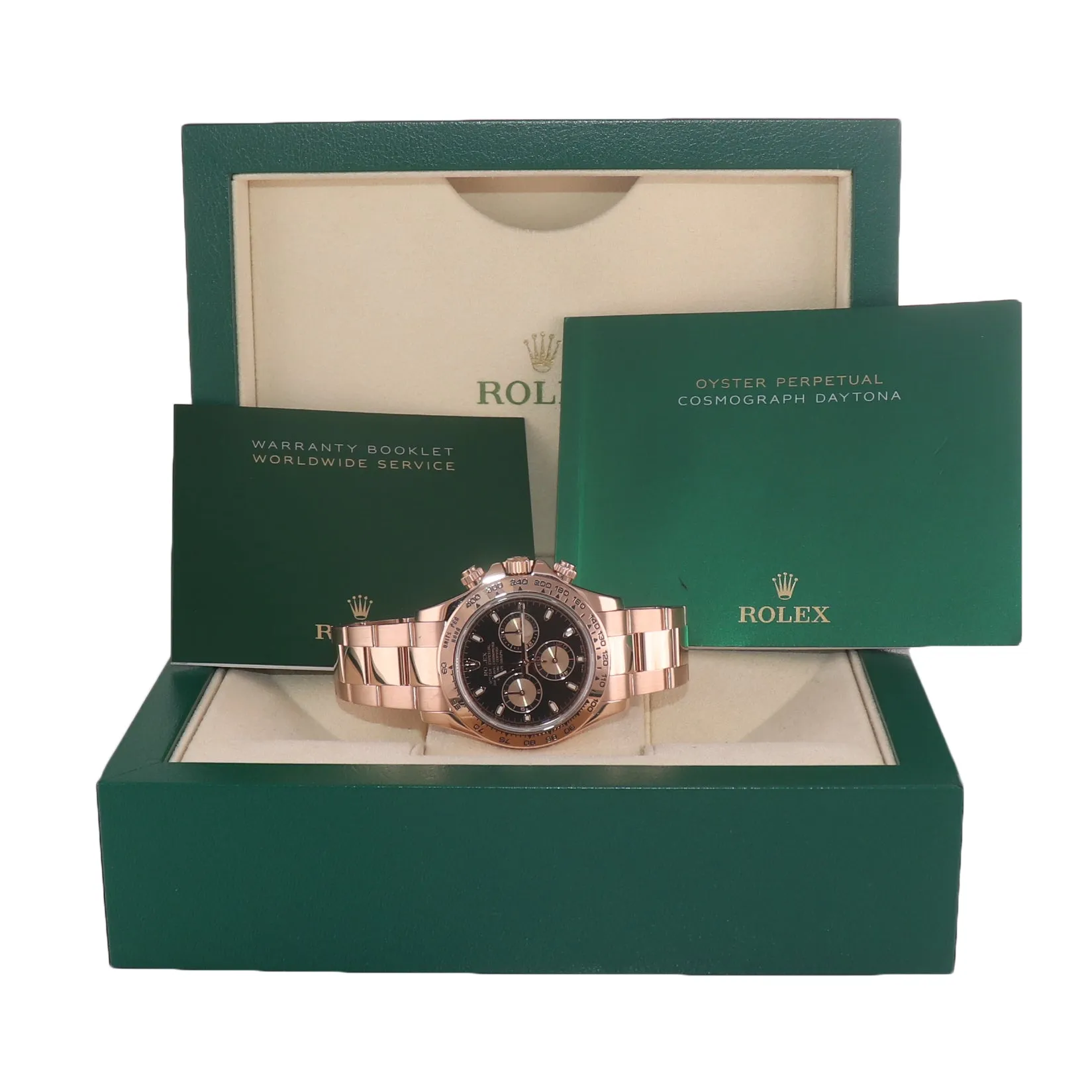 Rolex Daytona Rose Gold 116505 18k Black Dial Chrono Watch Box
