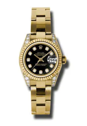 Rolex Lady Datejust 26 Black Dial 18K Yellow Gold Oyster Bracelet Automatic Watch 179238BKDO