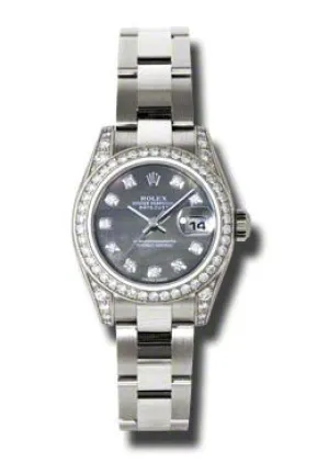Rolex Lady Datejust 26 Black Mother of Pearl Dial 18K White Gold Oyster Bracelet Automatic Watch 179159BKMDO