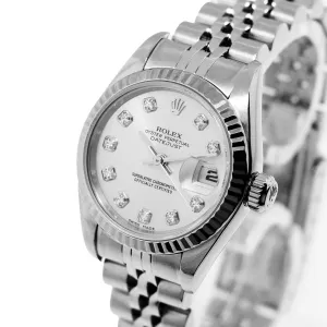 Rolex Lady-Datejust 26mm 18K White Gold and Stainless Steel Silver Diamond Dial Fluted Bezel 79174