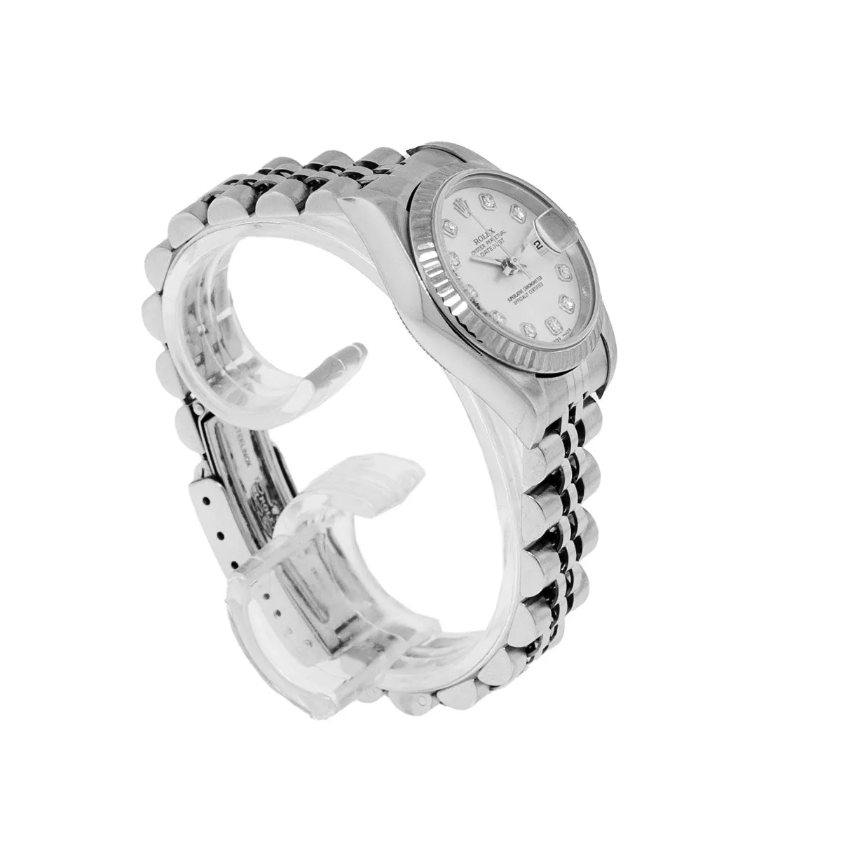 Rolex Lady-Datejust 26mm 18K White Gold and Stainless Steel Silver Diamond Dial Fluted Bezel 79174