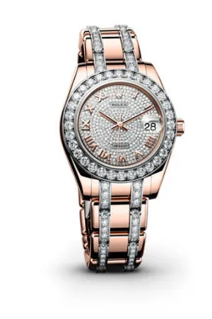 Rolex Lady-Datejust Pearlmaster Diamond Pave Dial 18K Everose Gold (Diamond-Set) Automatic Ladies Watch 81285CDRDPM