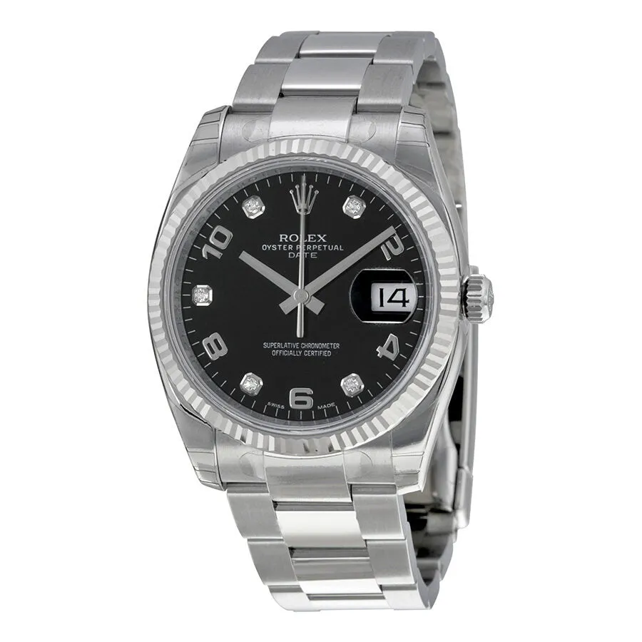 Rolex Oyster Perpetual Date 34 Black Dial Stainless Steel Bracelet Automatic Men's Watch 115234BKADO