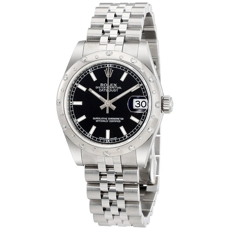 Rolex Oyster Perpetual Datejust 31 Black Dial Stainless Steel Jubilee Bracelet Automatic Ladies Watch 178344BKSJ