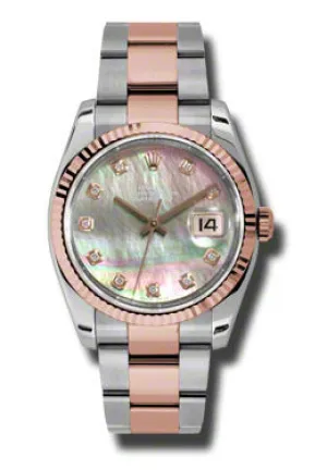 Rolex Oyster Perpetual Datejust 36 Black Mother of Pearl Dial Stainless Steel and 18K Everose Gold Bracelet Automatic Ladies Watch 116231BKMDO